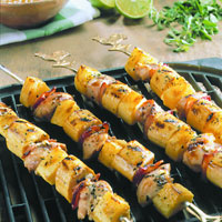 Grilled Chicken, Plantain, and Pineapple Skewers: Main Image