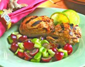 Grilled Honey Mustard Chicken Thighs with Grape and Lime Salsa