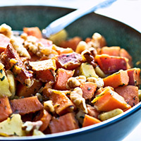 Grilled Lamb Chops with Sweet Potato Hash and Mango-Mint Sauce: Main Image