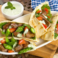 Grilled Lamb and Asparagus Pitas with Tsatsiki Sauce: Main Image