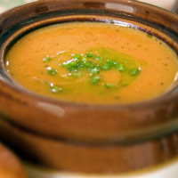 Roasted Sweet Potato and Butternut Squash Soup with Chive Oil: Main Image