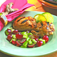 Grilled Honey Mustard Chicken Thighs with Grape and Lime Salsa: Main Image