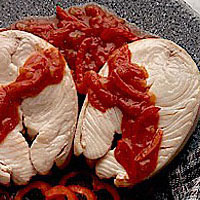 Halibut with a Heart (Red Pepper Sauce): Main Image