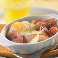 Baked Egg with Canadian Bacon, Tomato, and Potatoes: Main Image