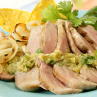 Grilled Tenderloin with Cumin, Green Tomatillos, and Onion Salsa: Main Image