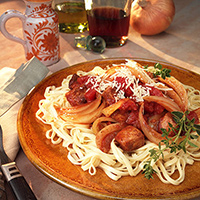 Pork and Onions Italiano over Fresh Linguini: Main Image