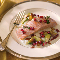 Olive Oil Poached Salmon with Pomegranate Spiced Cider Jus: Main Image