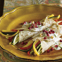 Pomegranate Crepes with Roasted Vegetables: Main Image