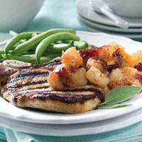 Brined Pork Chops with Spicy Pear Chutney: Main Image